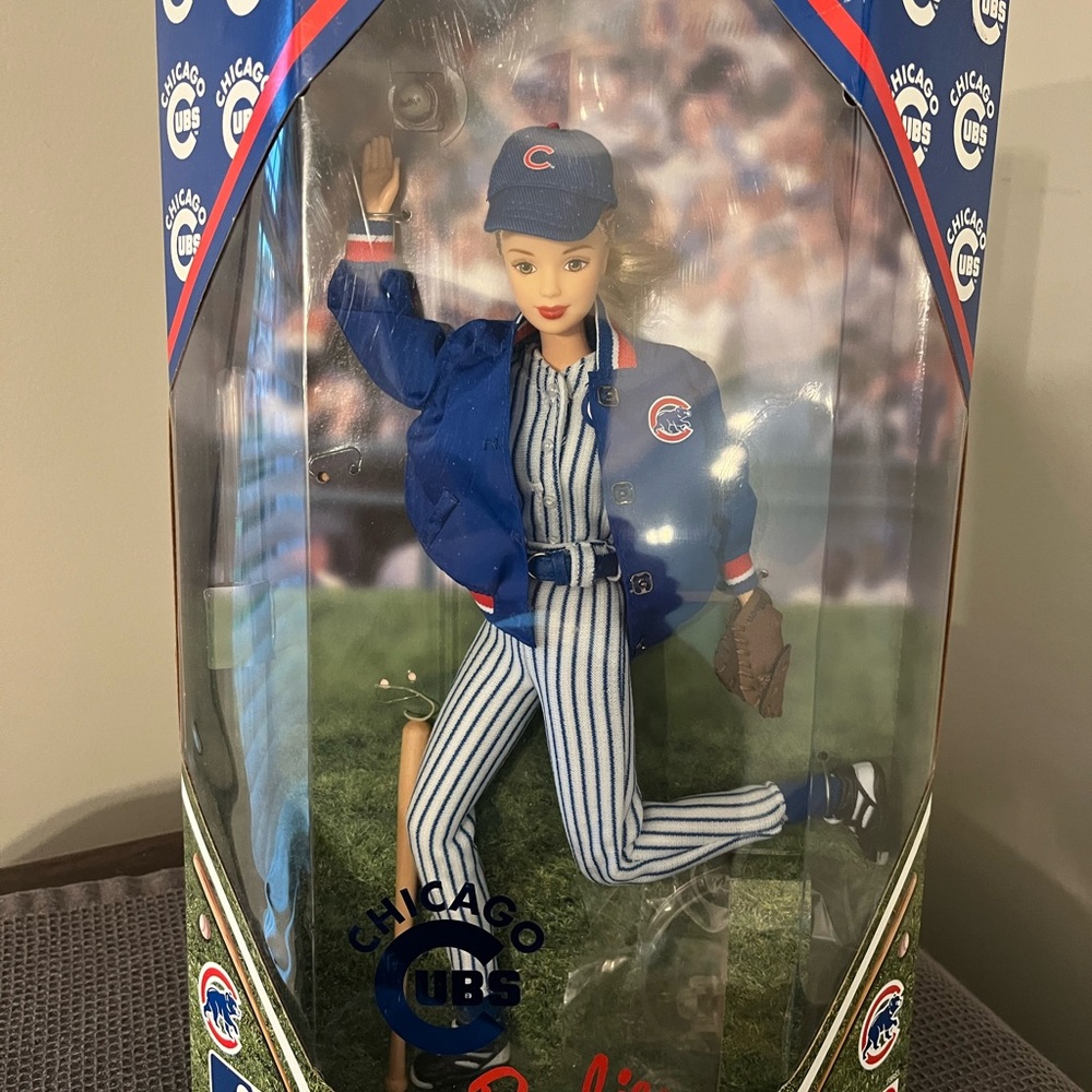 Chicago Cubs Barbie Doll with Blue Jacket and Striped Outfit